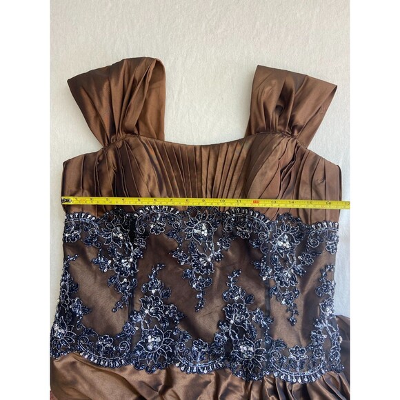 Rina Di Montella Sz 16 Brown Beaded Sequin Ballgown Steampunk Whimsigoth Dress - Picture 8 of 15